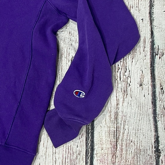 Champion Reverse Weave Purple Logo Hoodie Pullover Sweatshirt - Picture 4 of 5